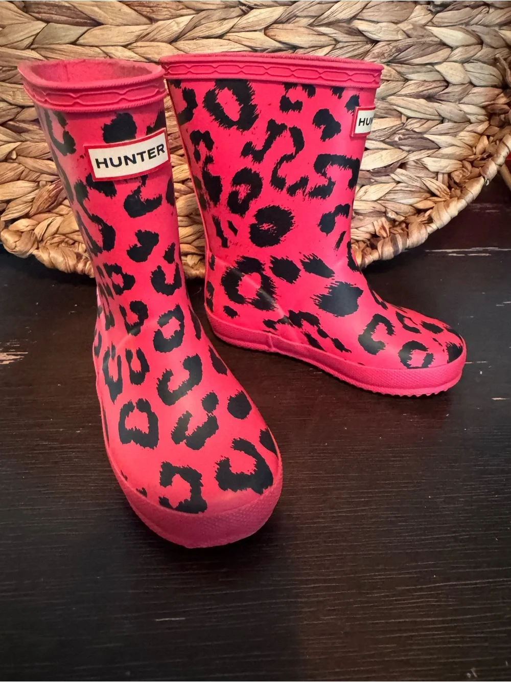 Hunter Kids Pink Leopard Print Rain Boots